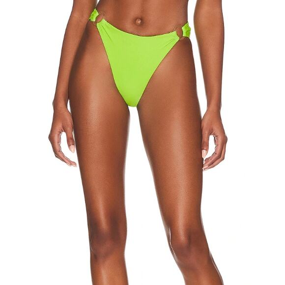 Lovers + Friends Lime Green Bikini Bottom  XS Got Options Cheeky Rings $88 NEW - Picture 2 of 6